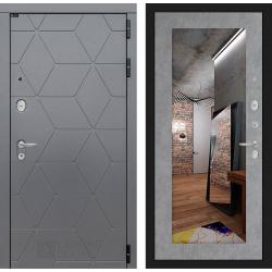 Металлическая входная дверь Лабиринт модель Космо 18 с зеркалом бетон светлый