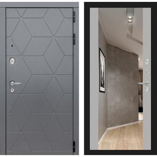 Металлическая входная дверь Лабиринт модель Космо с зеркалом софт серый